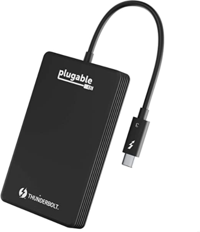 Plugable Thunderbolt 3 NVMe SSD ドライブ - 1TB、読み書き転送レート 2400MBs/1800MBs までサポート